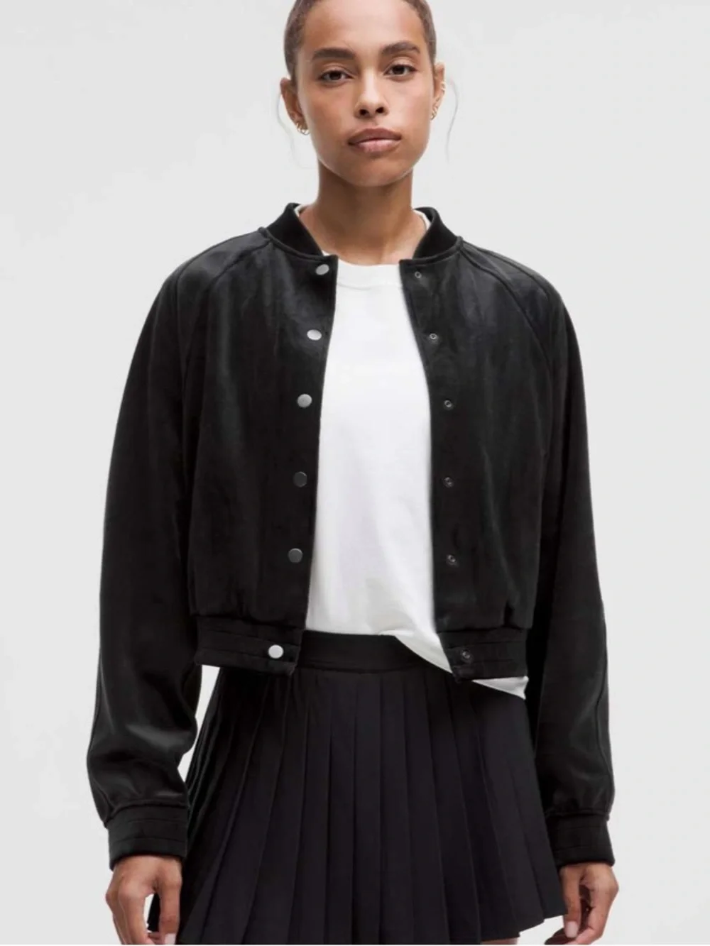 lululemon🍋 Black Velvet Scuba Varsity Jacket Size Medium NWT “Softtttt🖤”